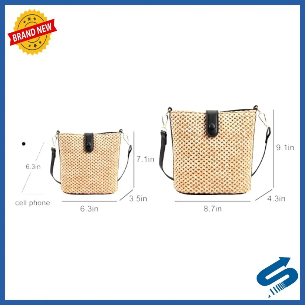 Straw Crossbody Bag Rattan Handwoven Bucket Purse Summer Boho Chic